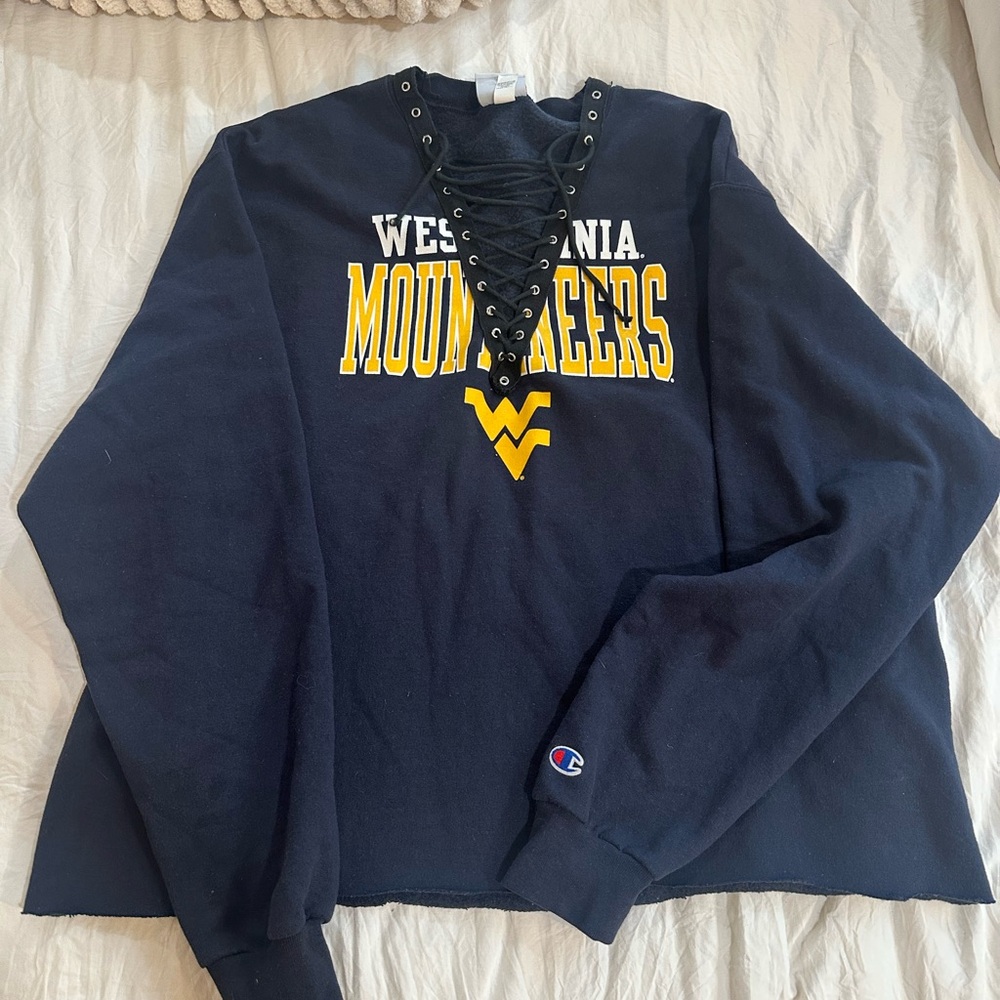 Women's Navy West Virginia Mountaineers Sweatshirt with cut out